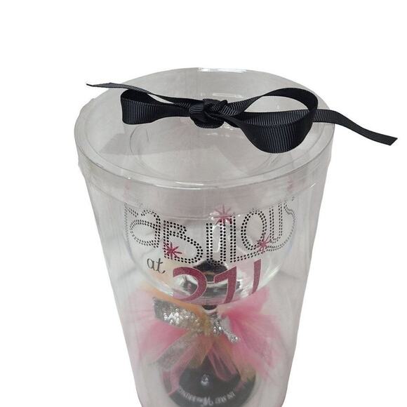 Mudpie Wine Drinkware, "Fabulous at 21" Glitter Handpainted Stemmed Wine Glass - Picture 5 of 9